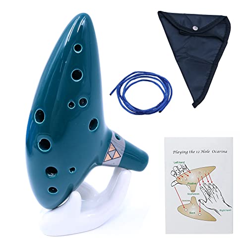 Alnicov Ocarina,12-Loch Alto C Ocarina mit Schnelleinstiegsständer und Schutztasche,Grün von Alnicov