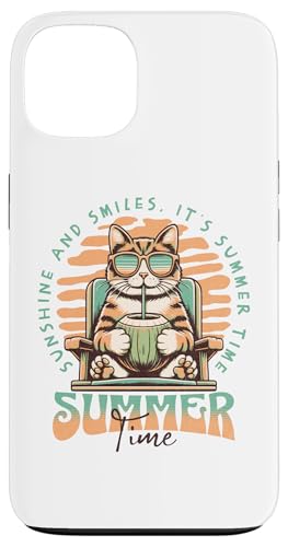 Lustige Katze trinkt Kokosnuss Retro Sommer Strand Männer Frauen Kinder Hülle für iPhone 13 von Aloha Hawaii Hawaiian Island Vacation Beach Lover