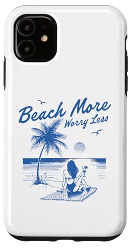 Strandmädchen im Retro-Stil bei Sonnenuntergang, entspannt sich unter einer Palme Hülle für iPhone 11 von Aloha Hawaii Hawaiian Island Vacation Beach Lover