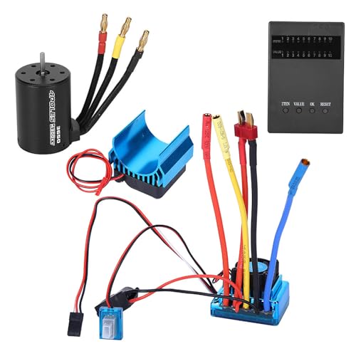 3650 4300KV Bürstenloser Motor Set mit Programmkarte für 1/10 RC -Auto, Legierungs -ESC Kühlflansch Inklusive, Perfekt für RC Auto Enthusiasten und Hobbyisten (120a) von Alomejor