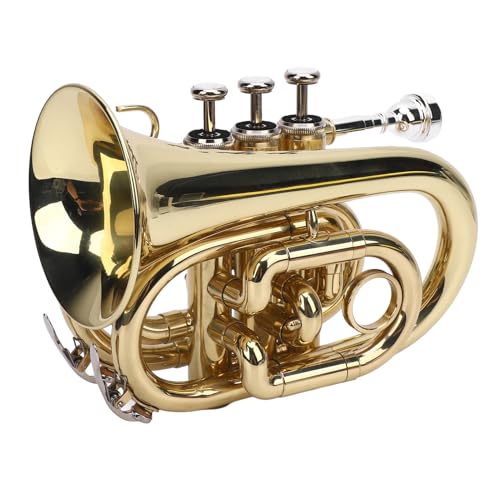 BB Pocket Trompete, Exquisites Aussehen, Kompaktes Design Komplettes Kit mit 7C -Mundstückshandschuhen Zum Geben BB Pocket Trompete, Exquisites Aussehen, Kompaktes Design Komplettes Kit mit 7C -Mundstückshandschuhen Zum Geben von Alomejor