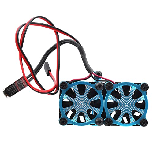 Einstellbarer Doppelkühllüftermotor Kühler für 1/10 RC -Auto, Automatisches Temperaturregelkühlsystem, Brandneues Aluminiumlegierungsmaterial, Geeignet für Scx10, Wltoys RC -Autoliebhaber] (BLUE) von Alomejor