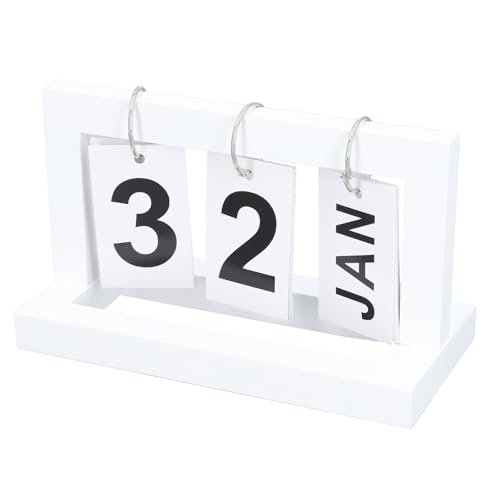 Vintage-Holz-Flip-Kalender Im Nordischen Stil, Großer Holz-Tisch Kalender für Zuhause, Büro, Studie, Wohnzimmer (WHITE) von Alomejor