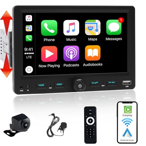 Alondy Autoradio 1Din mit 7 Zoll einstellbar Bildschirm, Kompatibel mit [Wireless] Apple CarPlay/Android Auto Bluetooth Typ-C USB(3A Schnellladung) AM/FM/RDS Radio Rückfahrkamera AUX SD von Alondy