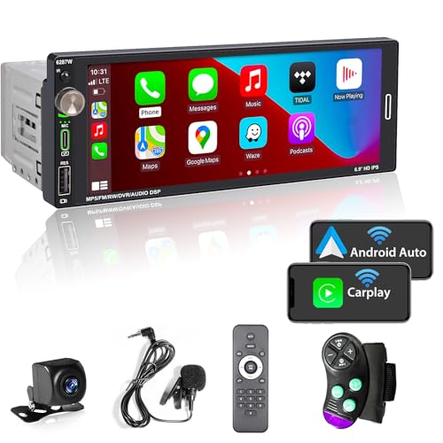 [Wireless] Alondy 1Din Autoradio mit 6.9" Touchscreen, Kompatibel mit Wireless Apple CarPlay/Android Auto Bluetooth Typ-C USB 2,1A Schnellladung Rückfahrkamera AM/FM/RDS Radio DSP von Alondy