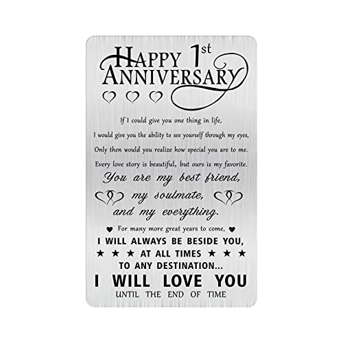 Alotozo Bedeutungsvolle Geschenke zum 1. Jahrestag für Sie und Ihn, Happy 1 Year Wedding Anniversary Gravierte Brieftasche Karte Geschenk für Ehemann Männer Freund Frauen von Alotozo