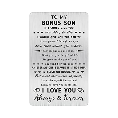Alotozo Stiefsohn Geschenke von Stiefmutter Stiefvater, Stiefsohn Geburtstagskarte, To My Bonus Son Gravierte Brieftaschenkarte, Weihnachtsgeschenkideen für Stiefsohn Alotozo Stiefsohn Geschenke von Stiefmutter Stiefvater, Stiefsohn Geburtstagskarte, To My Bonus Son Gravierte Brieftaschenkarte, Weihnachtsgeschenkideen für Stiefsohn von Alotozo