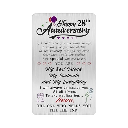 Alotozo Süße Geschenke zum 28. Jahrestag für Ihn, Ehemann, Männer – Happy 28th Wedding Anniversary Gravierte Brieftaschenkarteneinsätze für Freund, Frau, Frauen von Alotozo
