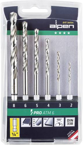 Alpen 0000100806100 HSS Metall-Spiralbohrer-Set 4teilig 1/4  (6.3 mm) Außenvierkant 1St. von Alpen