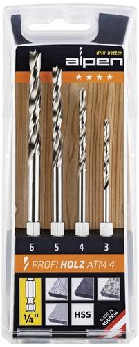 Alpen 603002100 Holz-Spiralbohrer-Set 4teilig 3 mm, 4 mm, 5 mm, 6mm 1/4  (6.3 mm) 1 Set von Alpen