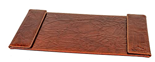 Alpenleder Schreibtischunterlage KAUFMANN – Rutschfeste Echt Leder Tischmatte – Braune, handgefertigte XL Leder Schreibunterlage mit Dokumentenfach und Kartensteckplätzen (52 x 29cm, Cognac) von Alpenleder