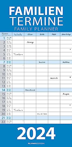Blau 2024 Familienplaner - Familien-Timer - Termin-Planer - Kinder-Kalender - Familien-Kalender - 22x45 von Alpha Edition