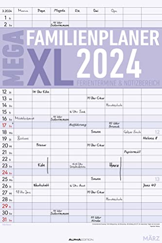 Der MEGA-Familienplaner XL 2024 mit 8 Spalten - Familien-Timer 33x49,5 cm - Offset-Papier - mit Ferienterminen - Wand-Planer - Alpha Edition von Alpha Edition