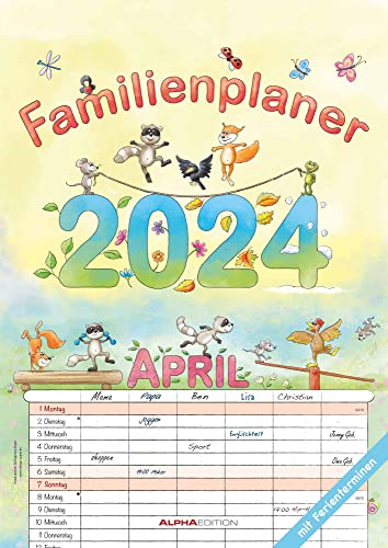 Familienplaner Cartoon 2024 - Familienkalender A3 (29,7x42 cm) - mit 6 Spalten, Ferienterminen (DE/AT/CH) und viel Platz für Notizen - Wandkalender: by Silke Leskien von Alpha Edition