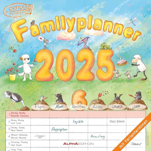 Familienplaner Cartoon 2025 - Broschürenkalender 30x30 cm (30x60 geöffnet) - Kalender mit Platz für Notizen - 6 Spalten - Bildkalender - Wandkalender: by Silke Leskien von Alpha Edition