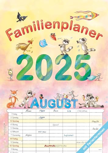 Familienplaner Cartoon 2025 - Familienkalender A3 (29,7x42 cm) - mit 6 Spalten, Ferienterminen (DE/AT/CH) und viel Platz für Notizen - Wandkalender: by Silke Leskien von Alpha Edition