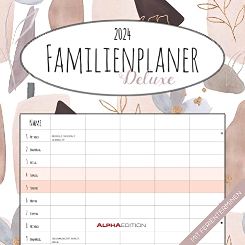 Familienplaner Deluxe 2024 - Broschürenkalender 30x30 cm (30x60 geöffnet) - Kalender mit Platz für Notizen - 5 Spalten - Bildkalender - Wandkalender von Alpha Edition