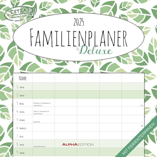 Familienplaner Deluxe 2025 - Broschürenkalender 30x30 cm (30x60 geöffnet) - Kalender mit Platz für Notizen - 5 Spalten - Bildkalender - Wandkalender von Alpha Edition