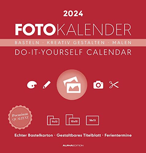 Foto-Bastelkalender rot 2024 - Do it yourself calendar 21x22 cm - datiert - Kreativkalender - Foto-Kalender - Alpha Edition von Alpha Edition