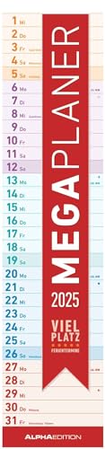 Megaplaner 2025 - Streifen-Kalender 15x64 cm - mit Ferienterminen - viel Platz für Notizen - Wandplaner - Küchenkalender - Alpha Edition von Alpha Edition