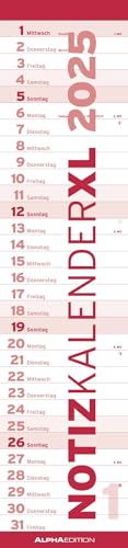 Notizkalender XL Rot 2025 - Streifenkalender 15x64 cm - Wandplaner - Küchenkalender - schmales Design - eine Spalte - Langplaner: Wandkalender teNeues von Alpha Edition