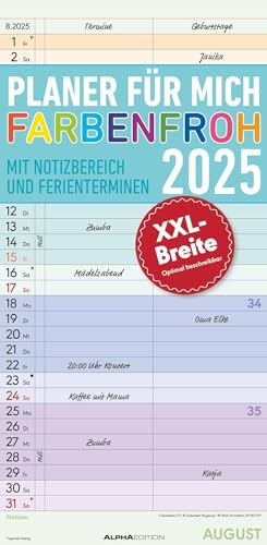 Planer für mich XL 2025 - Familien-Timer 22x45 cm - mit Ferienterminen - Wand-Planer - mit vielen Zusatzinformationen - Alpha Edition von Alpha Edition