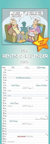 Rentnerkalender 2025 - Streifen-Kalender 15x42 cm - mit lustigen Cartoons - Humor-Kalender - Wandplaner - Alpha Edition: by Dirk Pietrzak von Alpha Edition