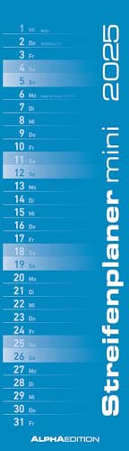 Streifenplaner Mini BLAU 2025 - Streifenkalender - Wandplaner - Küchen-Kalender - 9,5x33: Streifenkalender teNeues von Alpha Edition