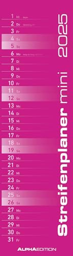 Streifenplaner Mini PINK 2025 - Streifenkalender - Wandplaner - Küchen-Kalender - 9,5x33: Streifenkalender teNeues von Alpha Edition