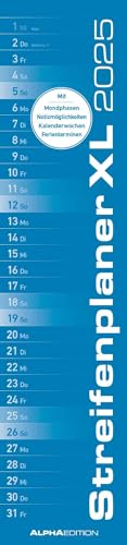 Alpha Edition - Streifenplaner XL BLAU 2025 Streifenkalender, 15x64cm, Wandkalender mit Platz für Notizen und Zusatzinformationen, Mondphasen und deutschem Kalendarium Alpha Edition - Streifenplaner XL BLAU 2025 Streifenkalender, 15x64cm, Wandkalender mit Platz für Notizen und Zusatzinformationen, Mondphasen und deutschem Kalendarium von Alpha Edition