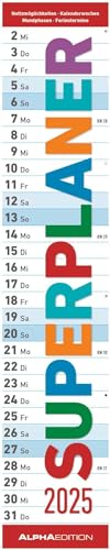 Superplaner 2025 - Streifenkalender 17x85 cm - mit Ringbindung - viel Platz für Notizen - Langplaner - Wandkalender - Küchenkalender - Alpha Edition von Alpha Edition