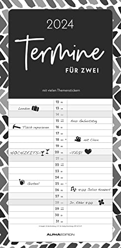 Termine für 2 Black and White 2024 Familienplaner - Timer - Termin-Planer - Couple-Kalender - Familien-Kalender - 22x45 Termine für 2 Black and White 2024 Familienplaner - Timer - Termin-Planer - Couple-Kalender - Familien-Kalender - 22x45 von Alpha Edition