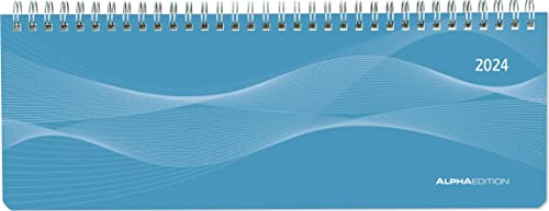 Tisch-Querkalender PP-Cover blau 2024 - Büro-Planer 29,7x10,5 cm - Tisch-Kalender - 1 Woche 2 Seiten - Ringbindung - Alpha Edition von Alpha Edition