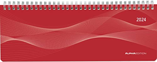 Tisch-Querkalender PP-Cover rot 2024 - Büro-Planer 29,7x10,5 cm - Tisch-Kalender - 1 Woche 2 Seiten - Ringbindung - Alpha Edition von Alpha Edition