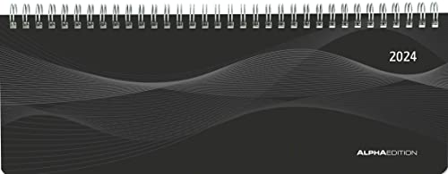 Tisch-Querkalender PP-Cover schwarz 2024 - Büro-Planer 29,7x10,5 cm - Tisch-Kalender - 1 Woche 2 Seiten - Ringbindung - Alpha Edition von Alpha Edition