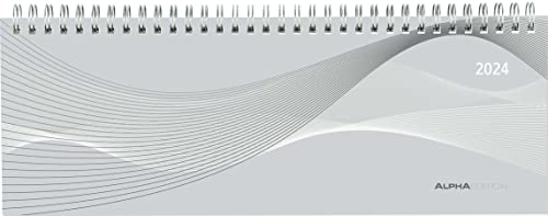 Tisch-Querkalender PP-Einband 2024 - Büro-Planer 29,7x10,5 cm - Tisch-Kalender - silber/grau - Registerschnitt - 1 Woche 2 Seiten - Alpha Edition von Alpha Edition