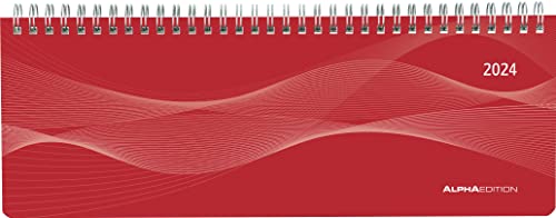 Tisch-Querkalender Profi rot 2024 - Büro-Planer 29,7x10,5 cm - Tisch-Kalender - 1 Woche 2 Seiten - Ringbindung - Alpha Edition von Alpha Edition