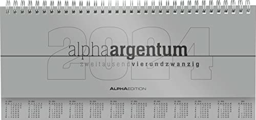 Tisch-Querkalender alpha argentum 2024 - Büro-Planer 29,7x13,5 cm - Tisch-Kalender - 1 Woche 2 Seiten - silber - Ringbindung - Alpha Edition von Alpha Edition
