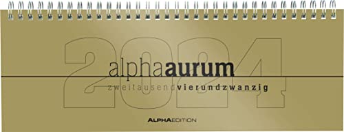 Tisch-Querkalender alpha aurum 2024 - Büro-Planer 29,7x10,5 cm - Tisch-Kalender - 1 Woche 2 Seiten - gold - Ringbindung - Alpha Edition von Alpha Edition