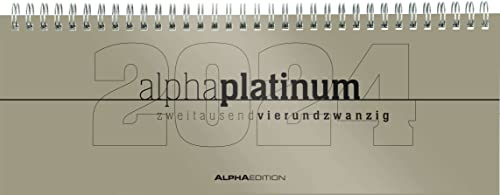 Tisch-Querkalender alpha platinum 2024 - Büro-Planer 29,7x10,5 cm - Tisch-Kalender - 1 Woche 2 Seiten - platin - Ringbindung - Alpha Edition von Alpha Edition