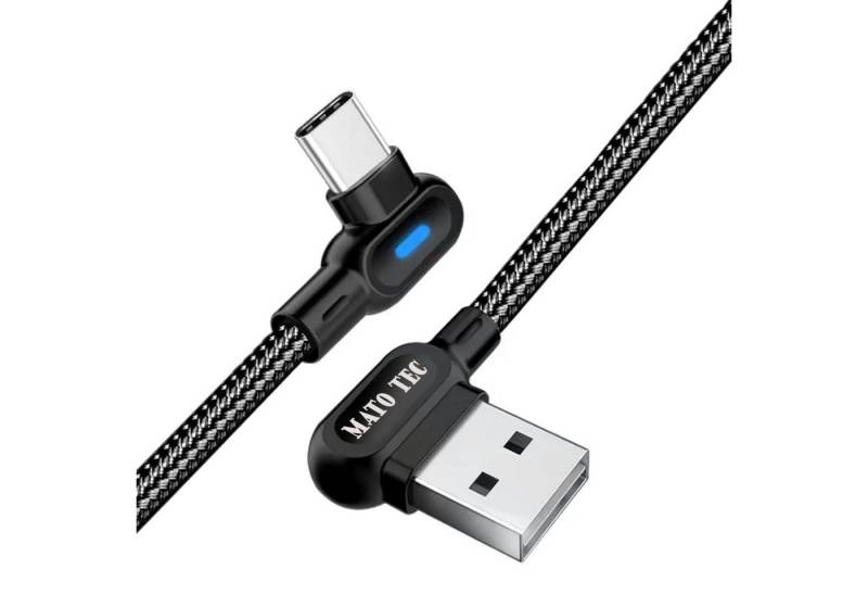 Alpha Electronics 90 Grad Ladekabel Winkel Typ-C USB-C Kabel abgewinkelt USB-Kabel Smartphone-Kabel, Typ C (Eurostecker), USB-C, USB Typ A (200 cm), Nylongeflochten, Schnellladekabel, Ladeanzeige von Alpha Electronics
