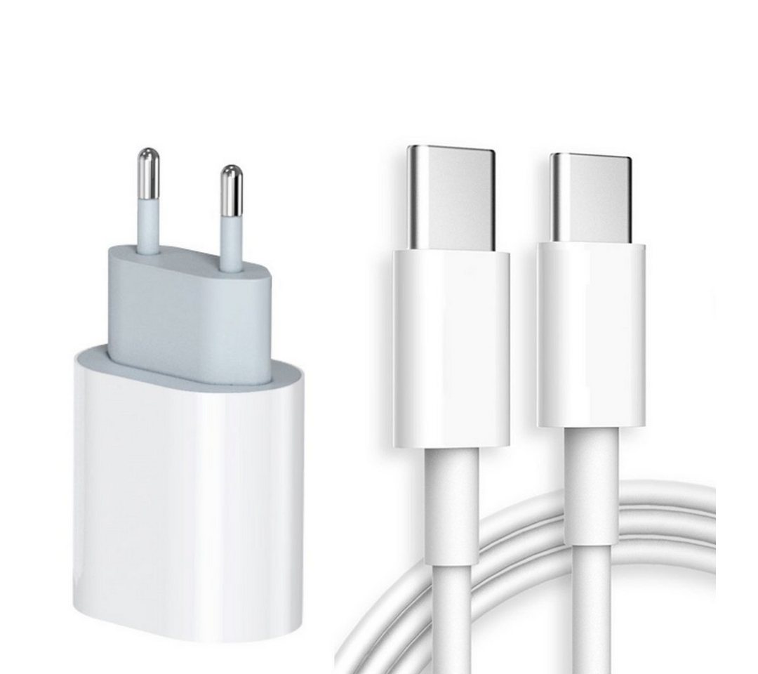 Alpha Electronics Schnellladegerät USB C passt für iPhone 15 / Pro / Max / Plus Smartphone-Ladegerät (Set, 1 x Adapter 20 Watt + 1x Ladekabel USB-C auf USB-C 1 Meter) von Alpha Electronics