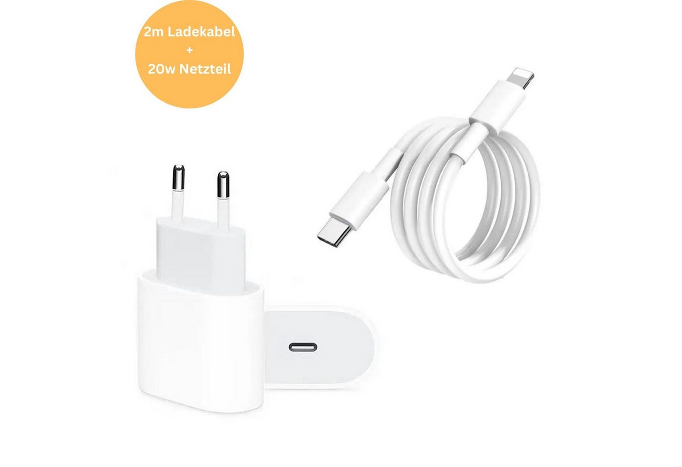 Alpha Electronics Schnellladekabel USB C passt für iPhone 11, 12, 13, 14, Pro, X, Xs, Xr USB-Ladegerät (2,22 mA, Spar-Set, 2-tlg., 1 x Adapter 20 Watt + 1x Ladekabel USB-C auf Lightning 200cm, Fast Charging) von Alpha Electronics