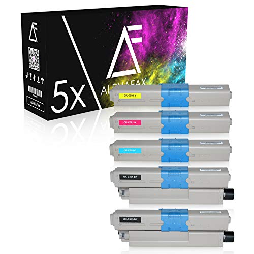5 Toner kompatibel mit Oki C301, C321DN, C301DN, MC332DN, MC342DN, MC342DNW, MC340 Series - Schwarz je 2.200 Seiten, Color je 1.500 Seiten von Alphafax