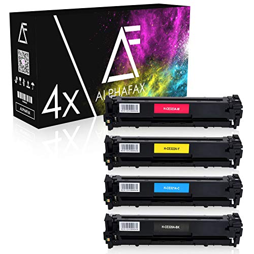 Alphafax 4 Toner kompatibel mit HP CE320A-CE323A 128A für Laserjet CP1525nw, CP1526nw, CM1400 Series, CM1410 Series, CP1500 Series, CP1520 Series - Schwarz 2.200 Seiten, Color je 1.400 Seiten von Alphafax