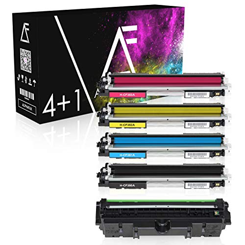 Alphafax 4 Toner mit Trommel kompatibel mit HP Laserjet Pro MFP M170 Series M176 N M177 FW - CF350A CF351A CF352A CF353A CE314A - Schwarz 1.300 Seiten Color je 1.000 Seiten, Trommel 14.000 Seiten von Alphafax