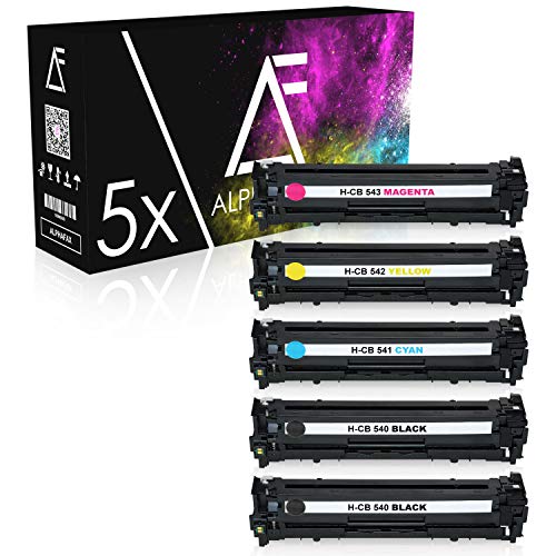 Alphafax 5 Toner kompatibel mit HP CB540A-CB543A 125A für Color Laserjet CM1312 MFP CM1300 Series CM1512A CM1500 Series CP1210 CP1216 CP1513 CP1517 - Schwarz je 2.200 Seiten, Color je 1.400 Seiten von Alphafax