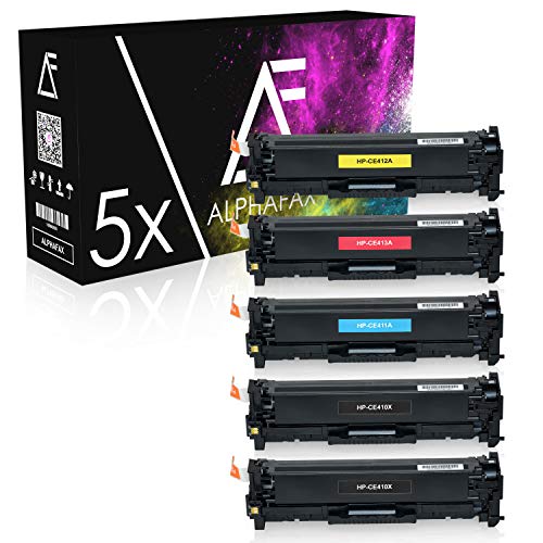 Alphafax 5 Toner kompatibel mit HP Laserjet Pro 300 400 Color M351 M451 M475 MFP M375 DN NW DW - CE410X CE411A CE412A CE413A 305A - Schwarz je 4.000 Seiten Color je 2.600 Seiten von Alphafax