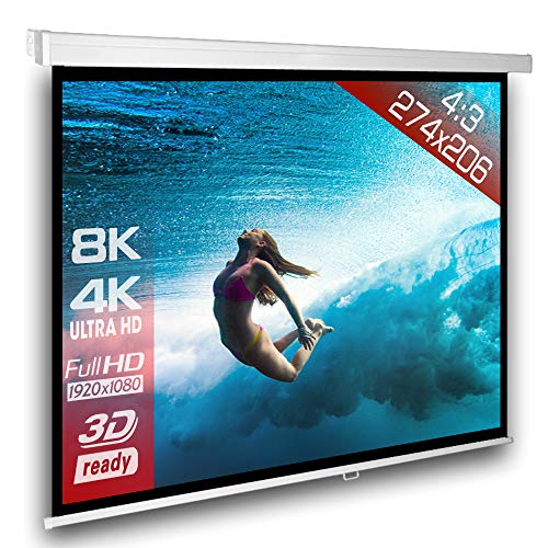 SlenderLine Beamer Leinwand 274 x 206 cm | Format 4:3 | 1.2 Gain | FULL-HD 4K 8K & 2D/3D geeignet | manuelle Rolloleinwand für Heimkino und Präsentation | 4-kant Gehäuse - direkte Decken- bzw. Wandmontage | mehrfach Arretierung von Alphavision*Business