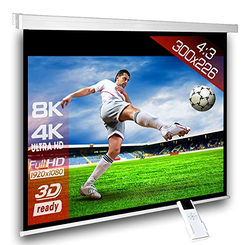 SlenderLine Motorleinwand 300 x 226cm | 1.2 Gain | Format 4:3 | schwarzer Vorlauf 50cm | 3D | Full-HD 4K 8K Ultra-HD | elektrische Beamer Leinwand für Heimkino & Präsentation | inkl. Fernbedienung von Alphavision